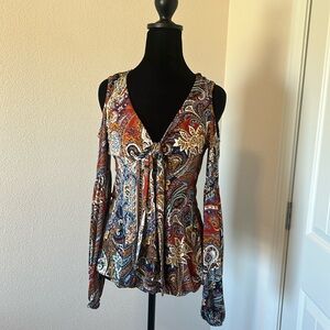Venus Multicolor Open Shoulder Paisley Women's Top